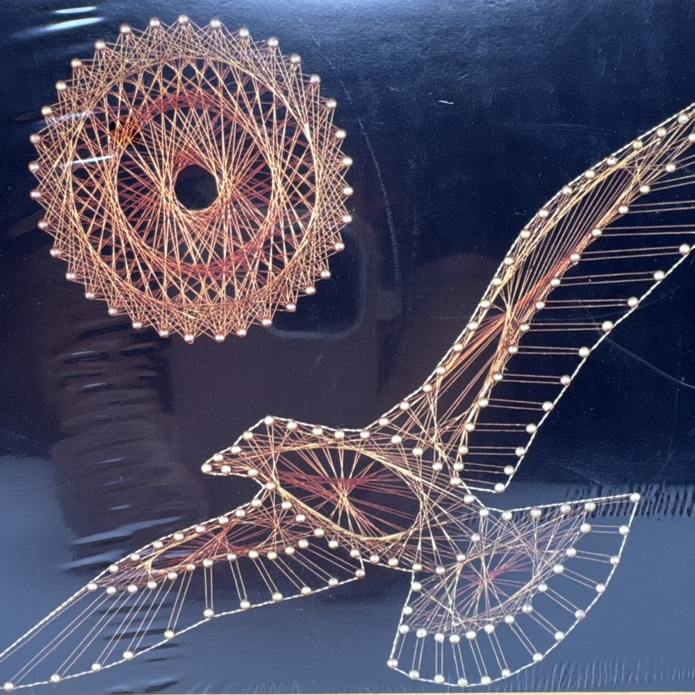 Vtg 70s Copper Wire & Nail Wall Art Craft Kit Bird in Flight Sun Seagull‎ 1970s